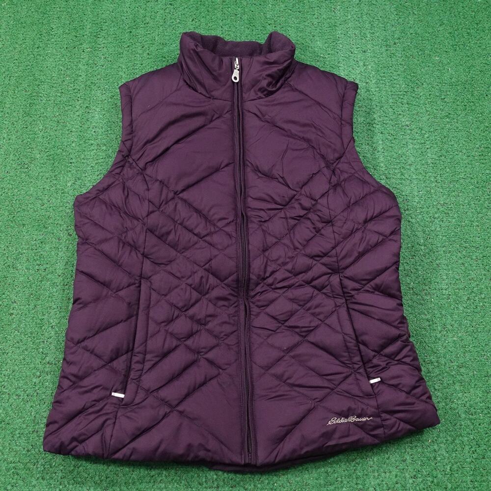 Eddie Bauer Vest Womens Medium Purple Quilted Puffer Down Insulated Full Zip